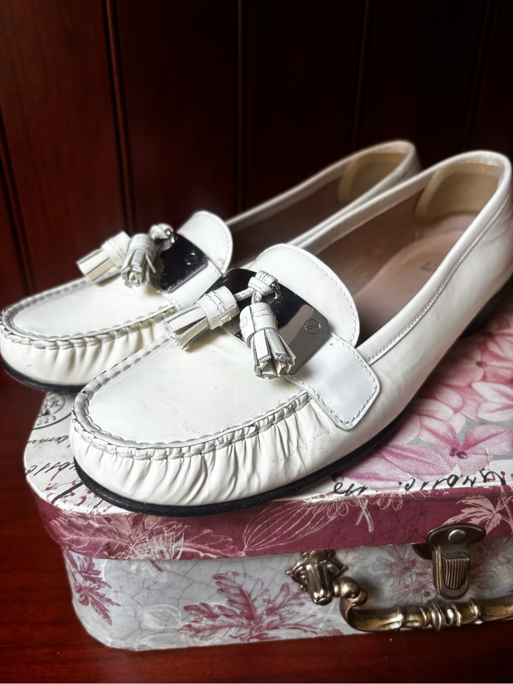 Stuart Weitzman Shoes Tassel Loafer White CREAM PATENT  Leather